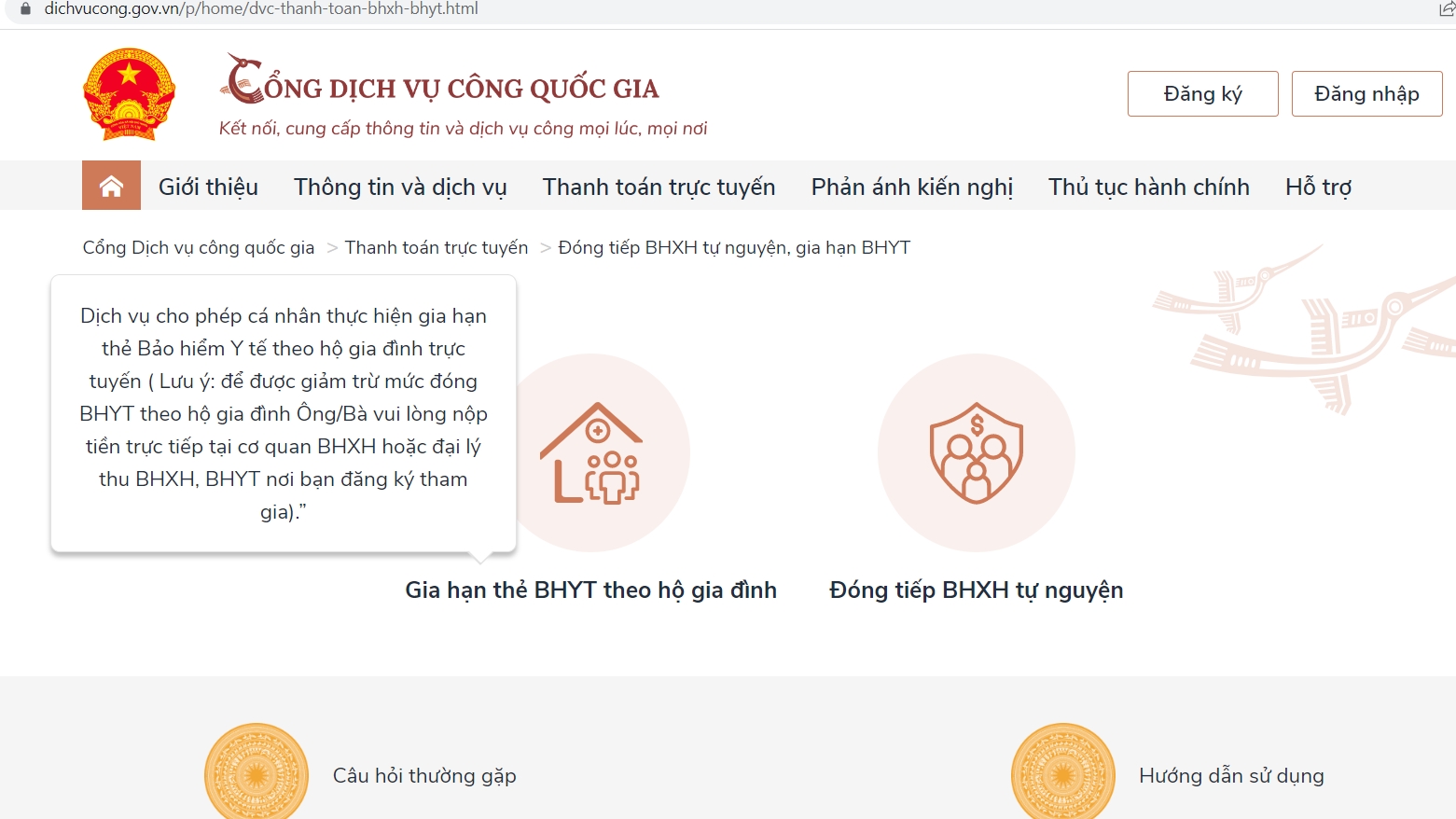 Cách gia hạn thẻ BHYT hộ gia đình trên Cổng dịch vụ công quốc gia