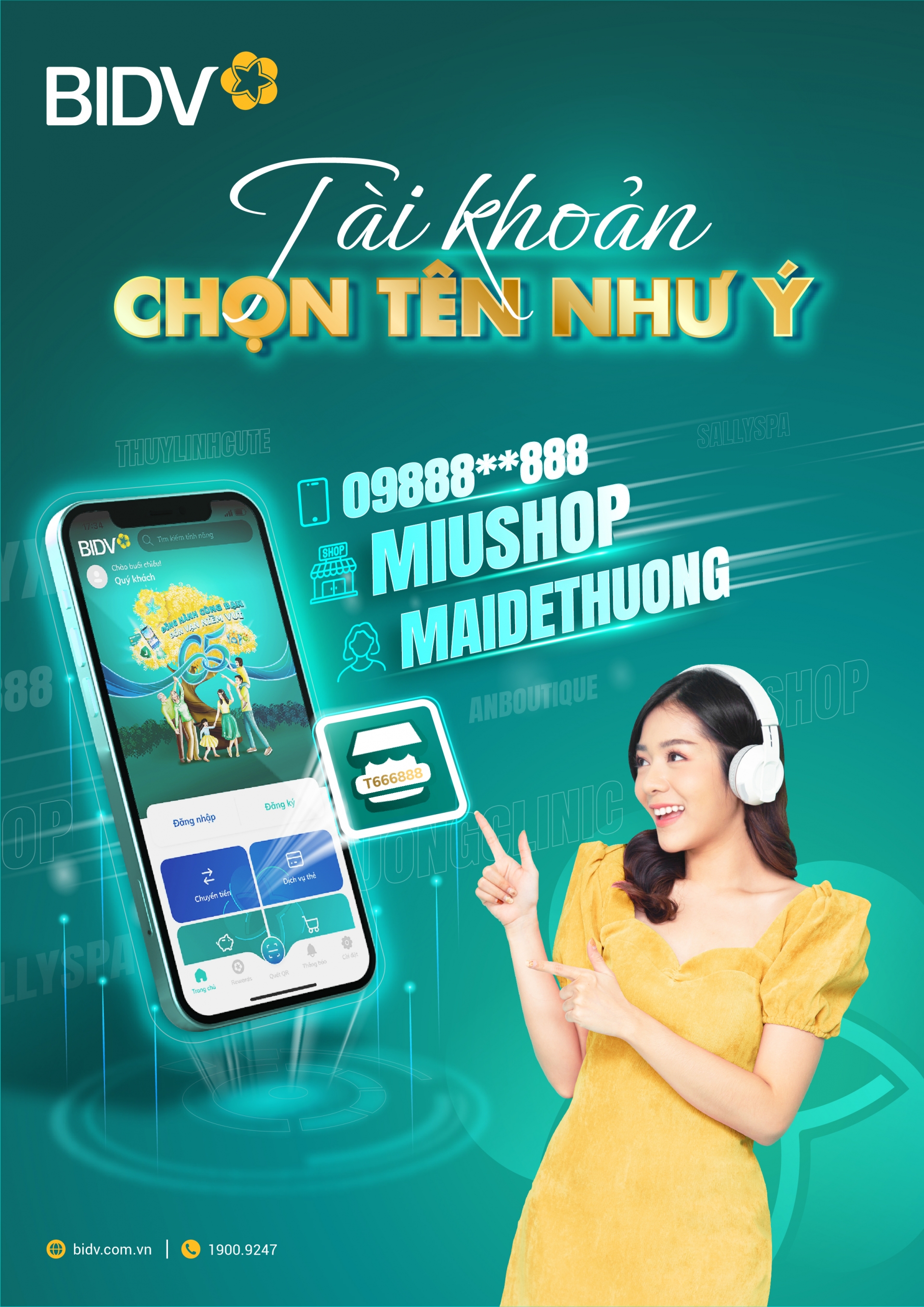 BIDV miễn phí chọn tài khoản theo nickname và số điện thoại