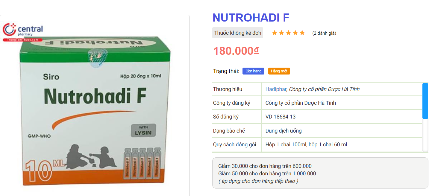 Thuốc Siro Nutrohadi F bị buộc thu hồi trên toàn quốc