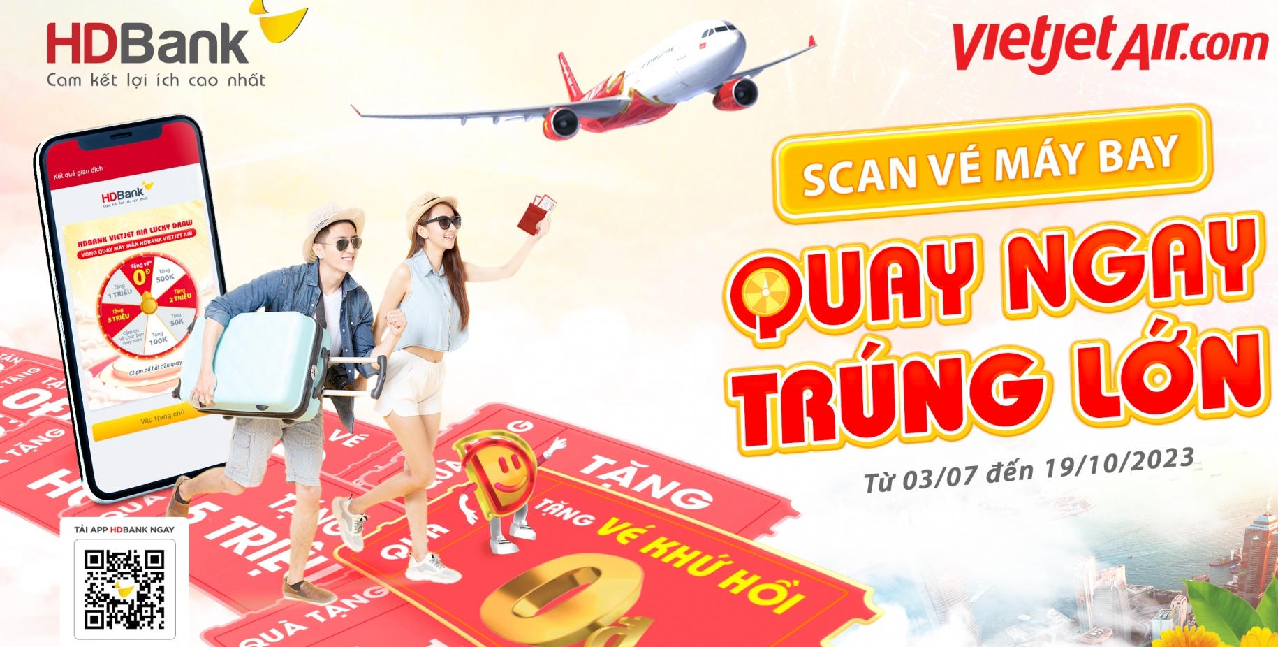 Cơ hội bay Vietjet Air 0 đồng cùng hàng ngàn giải thưởng với HDBank