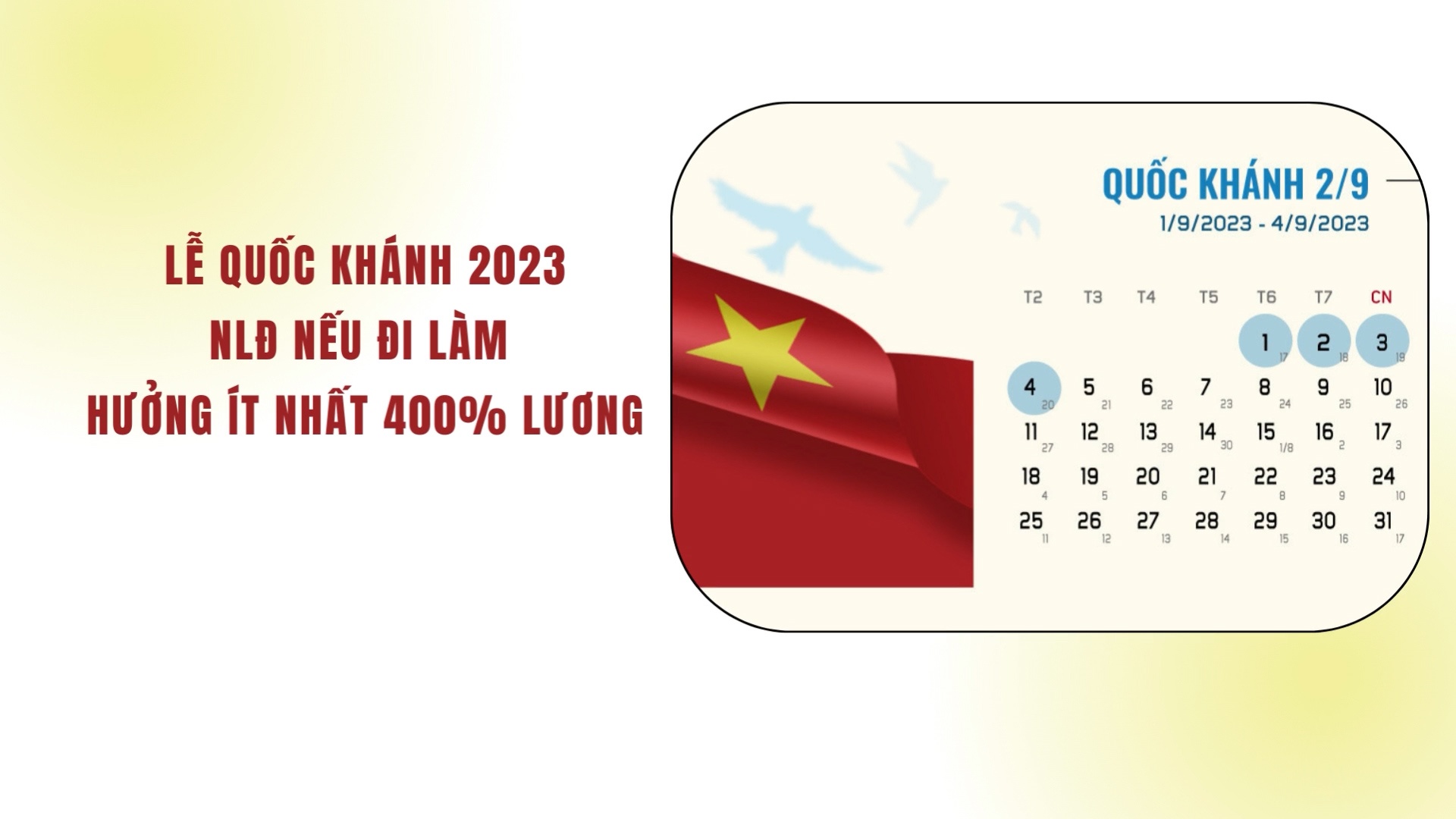 Lễ Quốc khánh 2023: NLĐ nếu đi làm hưởng ít nhất 400% lương